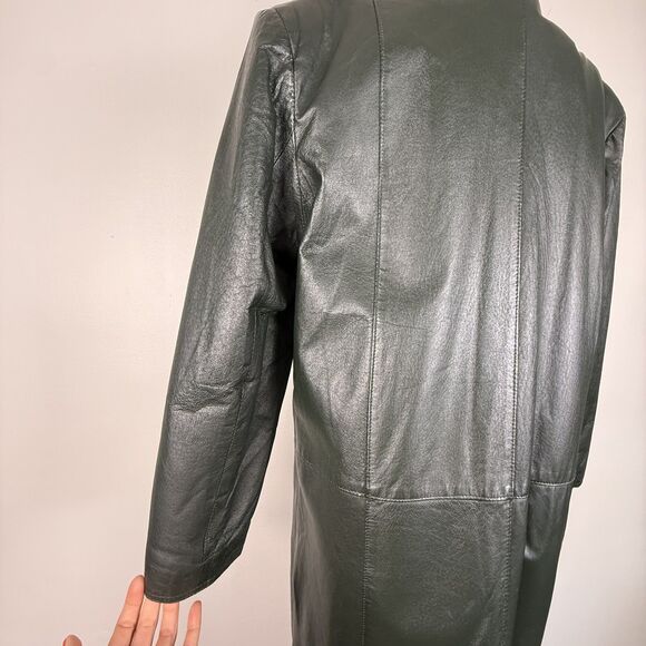 Vintage Leather Trench by Fitz Wright, Dark Green Longline 90s Matrix Style Coat - Picture 15 of 15